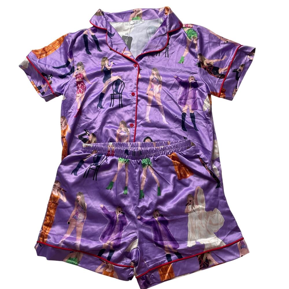 NWT Taylor Swift Eras Tour Purple Pajama Top and Bottom Set Sz Small Women's